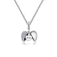 KunBead Jewelry 18 inch Open Heart I Love You Crystal Charm Pendant Mum Necklace for Women Girls