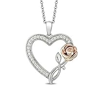Enchanted Belle 1/6 CT Simulated Diamond Rose and Heart Pendant in Solid 925 Sterling Silver