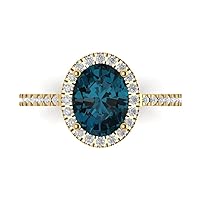 Clara Pucci 2.83ct Oval Cut Solitaire with Accent Halo Natural London Blue Topaz gemstone designer Modern Statement Ring 14k Yellow Gold