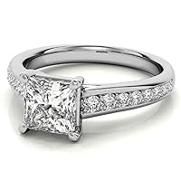 Petite Halo Vine Moissanite Diamond Ring Set, 1 CT Princess Moissanite Engagement Ring Set, Wedding Ring Set, Bridal Ring, Promise/Annivrsary Rings for Wife