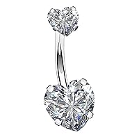 Gabry&jwl Love Belly Button Rings Double Heart Zircon 14G 316L Stainless Steel Navel Ring CZ Belly Rings Piercing Jewelry