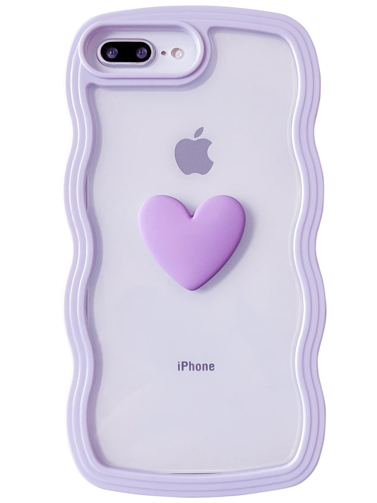 Qokey for iPhone 8 Plus Case,iPhone 7 Plus Case,Cute Clear 3D Love Heart Wavy Frame Full Protection for iPhone 7 Plus & 8 Plus 5.5