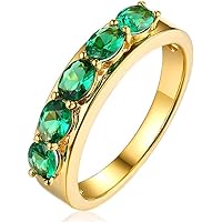 14K/18K Solid White Yellow Gold Natural Emerald Ring Engagement Emerald Wedding Band with Diamonds for Women Mom Ladies Lover Mother's Day Gift