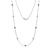 Ruby & Natural Diamond (SI2-I1, G-H) 9 Station Necklace 2.30 ctw 14K White Gold