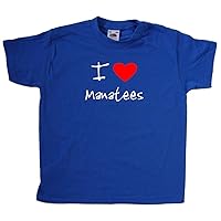 I Love Heart Manatees Royal Blue Kids T-Shirt