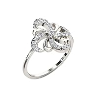 0.15 Ct Round Cut Sim Diamond Fancy Flower Anniversary Ring in 14K White Gold PL