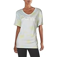 Calvin Klein Performance Womens Yellow Stretch Relaxed-fit Short Sleeve V Neck Active Wear T-Shirt Plus 1X