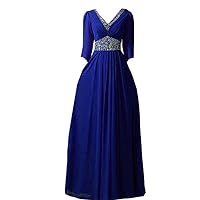 Women's 7 Minutes of Sleeve V-Neck Beaded Chiffon Dance Party Dresses