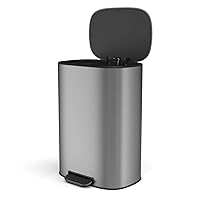 13 Gallon Stainless Steel Foot Pedal Large Trash Can with Soft Close Quiet Lid, Stainless Steel Thickened Body Oval Garbage Can with 30 Garbage Bags for Kitchen/Home/Office and More - Silver Gray