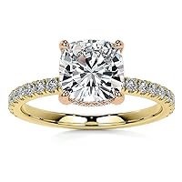 Solitaire Moissanite Engagement Rings, 1.0ct Cushion Cut, 14K Yellow Gold Setting