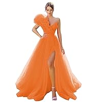 One Shoulder Long Tulle Prom Dresses Long Ball Gowns for Women Party Evening Dresses with High Slit