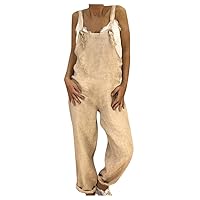 Women's Loose Sleeveless Jumpsuits Adjustable Spaghetti Strap Stretchy Long Pant Romper Jumpsuit with Pockets