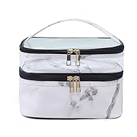 Makeup Bags Double Layer Travel Storage Cosmetic Cases Make up Organizer Toiletry Bags Water-resistant for Women Makeup Brush Bag,White Marble