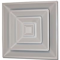 TB-3HC 14 24-Inch x 24-Inch White Drop Ceiling T-Bar 3 Cone Air Vent Register with 14-Inch Collar