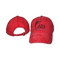 Key West Blue Marlin Red Jeans Washed Style Ball Cap Hat