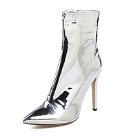 Women's fashion patent leather stiletto ankle boots with pointed toes