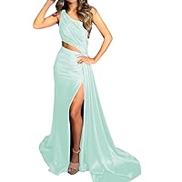 Mermaid One Shoulder Prom Dresses with High Slit Pleated Formal Evening Gown with Train Party Wear Dress for Women