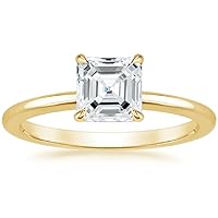 Accented Asscher Shape Moissanite Solitaire Ring 2 CT Asscher Cut Moissanite Sterling Silver Wedding Band Engagement Rings for Her