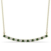 Round Lab Created Alexandrite Diamond 5/8 ctw Womens Curved Bar Pendant Necklace 16 Inches 14K Gold Chain