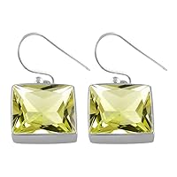 Real Square Gemstone Silver & Gold Plated Earring For Girl women 5 Carat Faceted Cabochon Stone