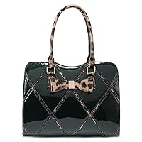 Kitise Ladies Bow Patent Leather Cross Leopard Print Top Handle Hobo Stylish Tote Roomy Practical Shopper Handbag Shoulder Bag