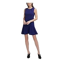 DKNY Womens Stretch Zippered Fitted Faux Button Darted Sleeveless Round Neck Short Wear to Work Drop Waist Dress