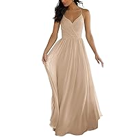 V Neck Bridesmaid Dresses for Women 2024 Long Chiffon Pleated A-line Spaghetti Strap Wedding Evening Prom Gown