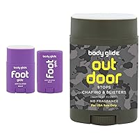 BodyGlide Unscented Foot Anti-Blister Balm (0.8oz & 0.35oz) and Body Glide Outdoor Anti Chafe Balm (1.5oz) Bundle