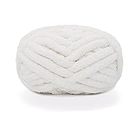 Chunky Knit Chenille Yarn for Hand Knitting Blankets, Super Soft Big Jumbo Blanket Yarn, Cream White