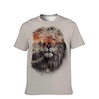 Mens Funny-Graphic T-Shirt Cool-Tees Novelty-Vintage Short-Sleeve Hip Hop: 3D Lion Print Crewneck Casual Holiday Uncle Gift