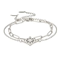 TEAMER Witches Knot Bracelet Stainless Steel Celtic Knot Wiccan Symbol Layered Bracelet Adjustable Charm Bracelet for Women Girls