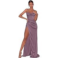Satin Prom Dress Spaghetti Straps Corset Prom Dresses Sexy Mermaid Pleated Formal Party Gown with Slit ZW0073