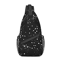 Sling Backpack,Travel Hiking Daypack Black White Glitter Print Print Rope Crossbody Shoulder Bag