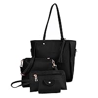 Handbags for Women, 1Set 4 In 1 Women Bag Set Soft Pu Leather Handle Bags Set Tote Bag Shoulder Bags Crossbody Bag Wallet Cards Holder Perfect for Daily Use (Black)