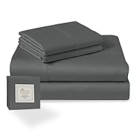 Pizuna 400 Thread Count Dark Grey Twin XL Sheets Set, 100% Long Staple Cotton Soft Sateen Bed Sheets Deep Pockets fit Upto 15” (Dark Gray XL Twin Sheet Set)