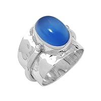 Blue Chalcedony Stone Ring 925 Sterling Silver Statement Ring For Women Handmade Rings Gemstone Mother Promise Ring Size US 3 to 15 Ring for Women, Gifts for Mom from Daughter, Love Gifts, Gift Idea