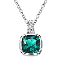 Sterling Silver Cubic Lab-created Emerald Pendant Necklace Cubic Zirconia Charm Necklace For Women Girls