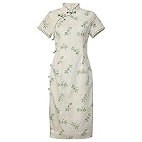 Spring Embroidered Cheongsams,Young Girls' Retro Chinese Style Short-Sleeved Stand-Up Collar Low Slit Long Cheongsams.