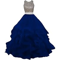 Women's Gorgeous Two Piece Sleeveless Ruffles Long Prom Dress for Formal Occasions