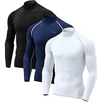 TSLA 1 or 3 Pack Men's UPF 50+ Mock Long Sleeve Compression Shirts, Athletic Workout Shirt, Base Layer for Water Sports