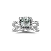0.76 Cts Diamond & 1.41 Cts Green Amethyst Ring in 14K White Gold
