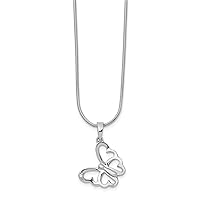 925 Sterling Silver Polished Lobster Claw Closure White Ice .01 Ct Diamond Butterfly Angel Wings Necklace 18 Inch Measures 16mm Wide Jewelry for Women