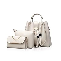 NICOLE & DORIS Women's Handbag with Tassel Shoulder Bag, Cosmetic Pouch, Set of 3, Parent and Child Bag, Cute Gift, Waterproof, PU Leather