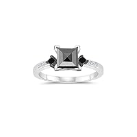 1.22-1.72 Cts Black & White Diamond Engagement Ring in 14K White Gold