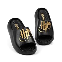 Harry Potter Kids Sliders | Boys & Girls Black Moulded Sandals with Golden Snitch HP Logo in Foil | Slip-on Pool Footwear