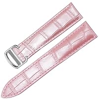 Watch Band for Cartier Tank Solo Ronde DE Genuine Leather Watch Chain Folding Buckle Watch Strap Accessories Watch Bracelet Belt (Color : Pink Silver, Size : 14mm)