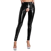 Women's Latex Leggings Shiny Metallic Tights Pants Elastic Waistband Slightly Stretchy Trousers