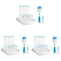 Munchkin Baby Bottle and Sippy Cup Cleaning Set, Includes Countertop Drying Rack and Bristle Bottle Brush, Blue (Pack of 3)