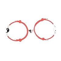 2Pcs Couple Bracelets Magnetic Heart Charm Yin Yang Set Curb Link Chain Matching Tai for Chi Bracelets Gift for Him Her