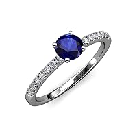 Round Blue Sapphire and Diamond 1.25 ctw Women Solitaire Plus Engagement Ring 14K Gold